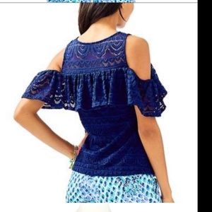 Lilly Pulitzer Scalloped Stripe Lace Top